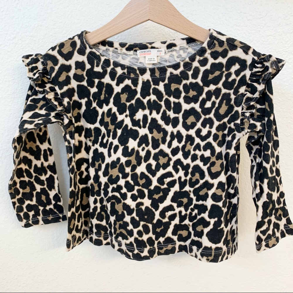 Crewcuts Leopard Long Sleeve Ruffled Top